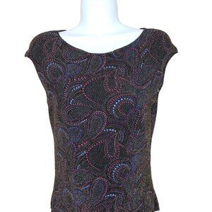 Vintage 90s COIN Multicolor Metallic Paisley Top Sleeveless Stretch Disco Bling